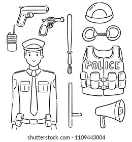 vector set of police and equipment