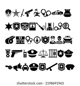 Vector set of police and law enforcement icons on white background