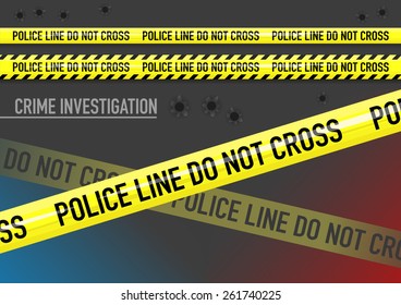 Vector Set Of Police Line Do Not Cross Tape, Lights, And Bullet Holes  