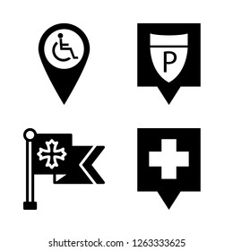  vector set. With police station location, flag and disabled pin icons in set