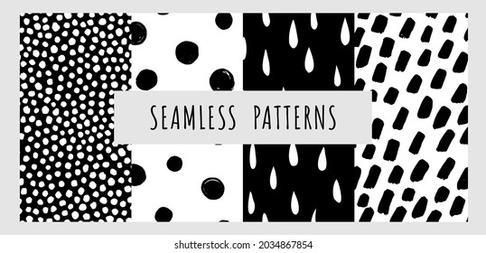 Vector set with polka dot texture. Abstract geometric patterns. Hand drawn texture for print, textile, packaging. Black and white background.