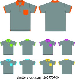 Vector set of  Polo-shirts (front and back views). Design template