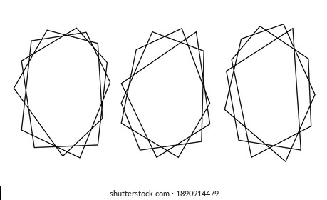 Vector set of polygon frames isolated on white background. Line art, freehand style