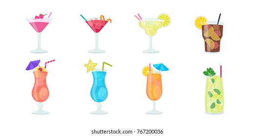 Vector set of popular cocktails in flat style