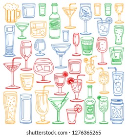 Vector set of popular cocktails for the menu. Doodle style icons.