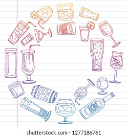 Vector set of popular cocktails for the menu. Doodle style icons.
