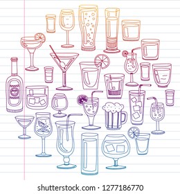 Vector set of popular cocktails for the menu. Doodle style icons.