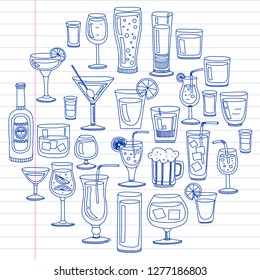 Vector set of popular cocktails for the menu. Doodle style icons.