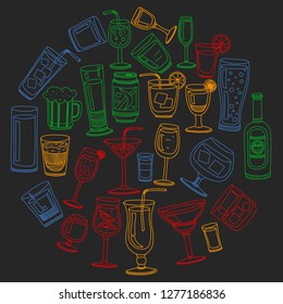 Vector set of popular cocktails for the menu. Doodle style icons.
