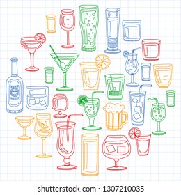 Vector set of popular cocktails for the menu. Doodle style icons.