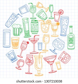 Vector set of popular cocktails for the menu. Doodle style icons.