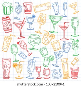 Vector set of popular cocktails for the menu. Doodle style icons.