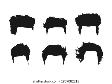 Vector Set Of Popular Men's Hairstyles, Both Short And Long Natural Color