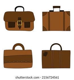 vector set of portfolios in the doodle style. illustration on a white background.