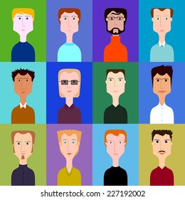 Vector set of portraits of men of different types of appearance