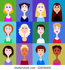 vector set of portraits of women