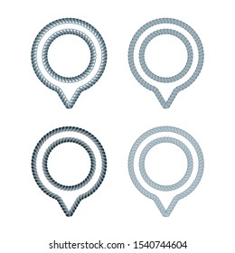 Vector set of Ports and docks location guide creative symbol concept. Knot spot logo design idea. Logo inspiration with rope and spot Pin icon. Global Positioning System theme