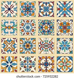 Vector set of Portuguese tiles. Collection of colored patterns for design and fashion. Azulejo,Talavera, Spanish, Moroccan ornaments