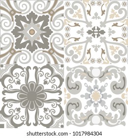 Vector set of Portuguese tiles patterns. Collection of colored patterns for design and fashion