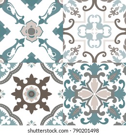 Vector set of Portuguese tiles patterns. Collection of colored patterns for design and fashion