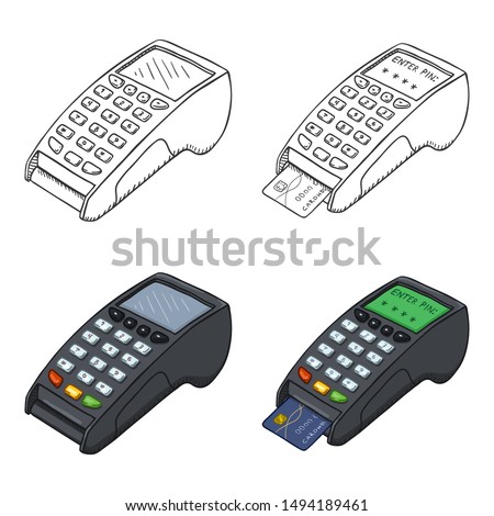 Vector Set of POS Terminal Illustration. Sketch and Cartoon Payment Machines.