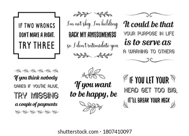 Vector set of positive, funny and humor quotes