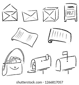 Vector set of post icons - letters, bag, box