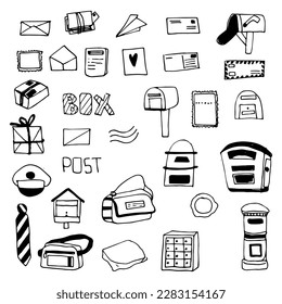Vector set post office parcels letters. Telegrams