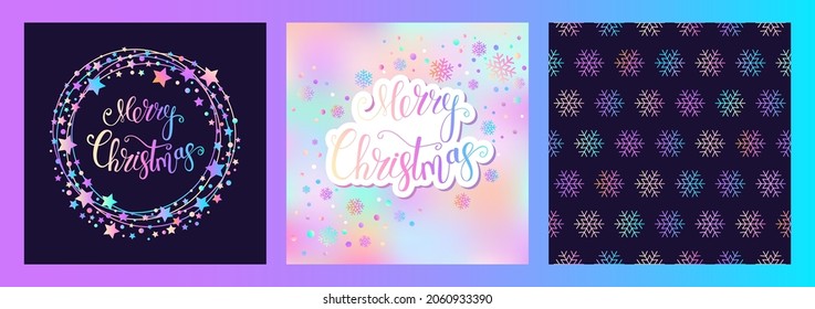 Vector set postcard and Christmas seamless pattern.