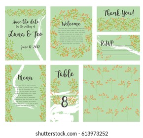 Vector set of postcard with floral decoration. Perfect for invitation, save the date, happy birthday, mothers day, valentines day. Vector gentle wedding cards template with flower design.