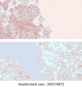 Vector set of postcard size with floral backgrounds