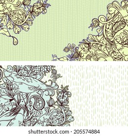 Vector set of postcard size with floral backgrounds