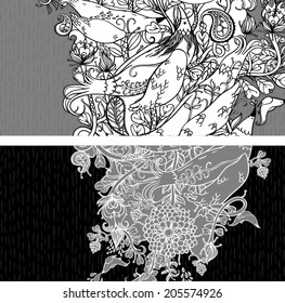 Vector set of postcard size with floral backgrounds