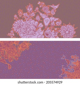 Vector set of postcard size with floral backgrounds