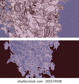 Vector set of postcard size with floral backgrounds