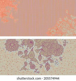 Vector set of postcard size with floral backgrounds