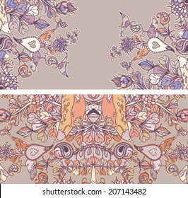 Vector set of postcard size with floral backgrounds