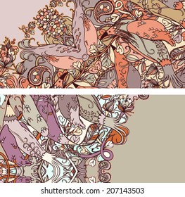Vector set of postcard size with floral backgrounds