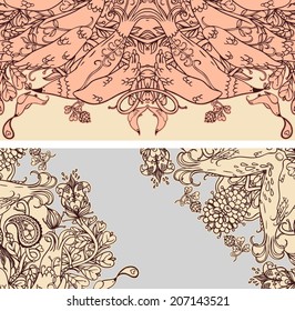 Vector set of postcard size with floral backgrounds
