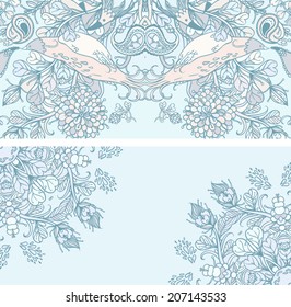 Vector set of postcard size with floral backgrounds