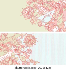 Vector set of postcard size with floral backgrounds