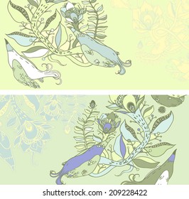 Vector set of postcard size with floral backgrounds