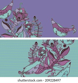 Vector set of postcard size with floral backgrounds