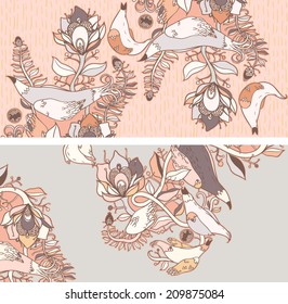 Vector set of postcard size with floral backgrounds
