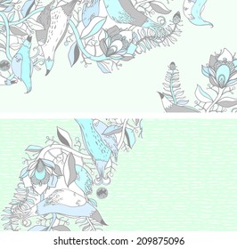 Vector set of postcard size with floral backgrounds