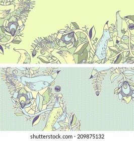 Vector set of postcard size with floral backgrounds