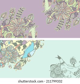 Vector set of postcard size with floral backgrounds 