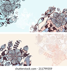 Vector set of postcard size with floral backgrounds 