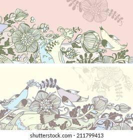 Vector set of postcard size with floral backgrounds 