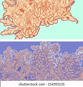 Vector set of postcard size with floral backgrounds